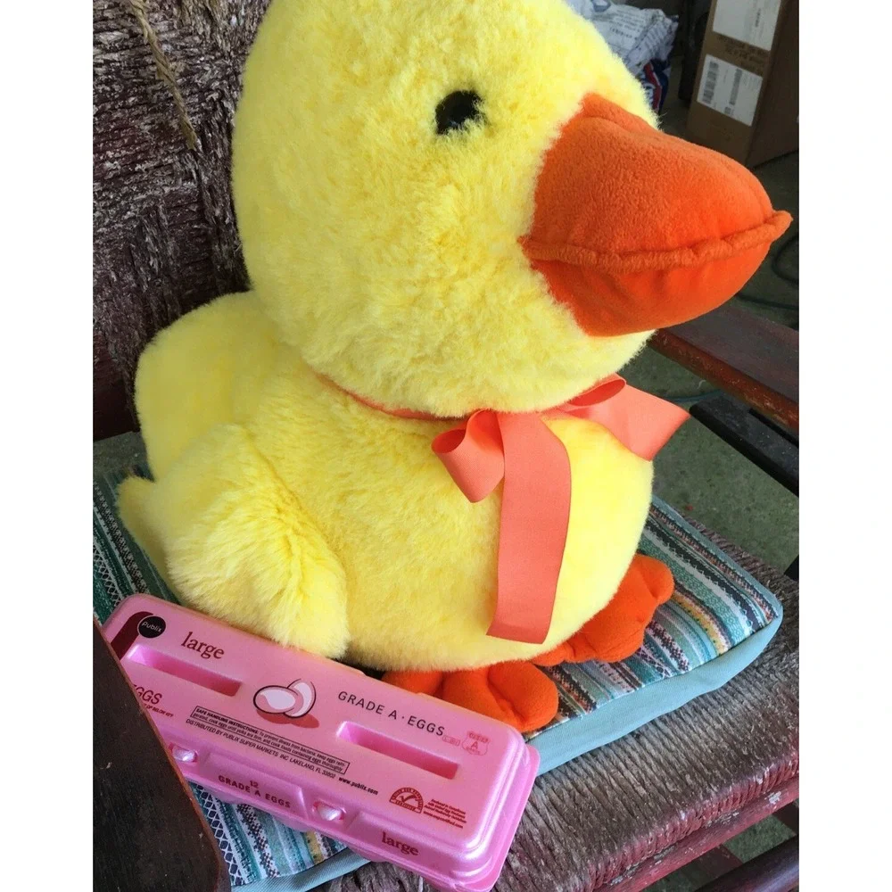 Vintage Large Yellow Duck Soft Plush Grosgrain Bow 24